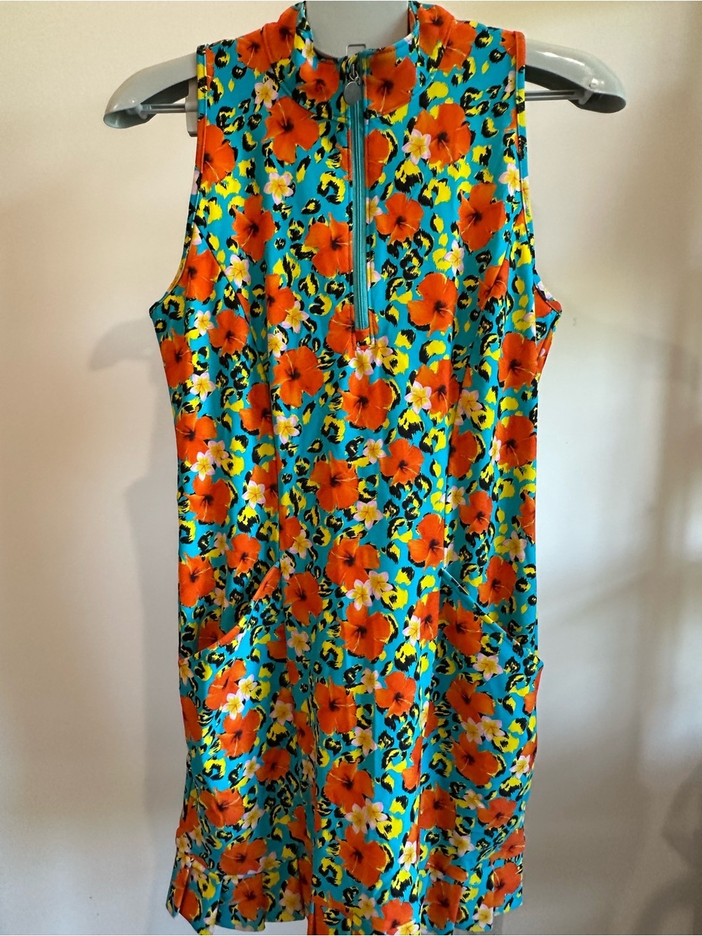 Tzu Tzu Turquoise Shift Golf ⛳️ Dress with Orange Floral Print
